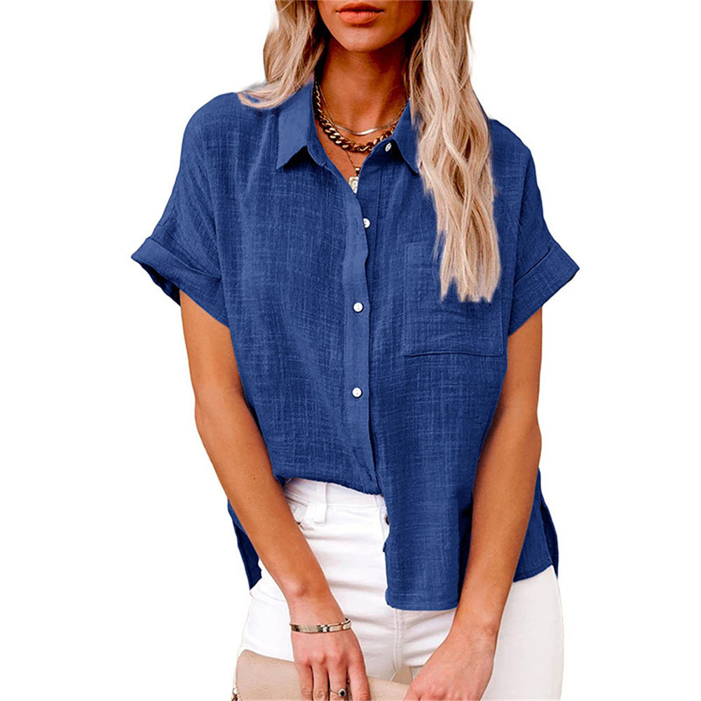 Stijlvolle dames zomerblouse met knoopsluiting en korte mouwen, luchtig en comfortabel.