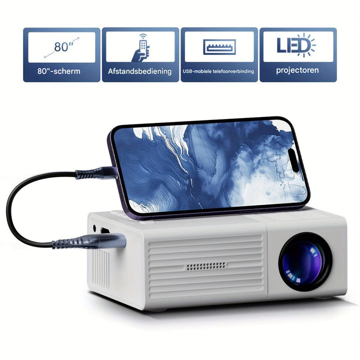 Ultra-heldere LumoBeam mini LED film projector (3000 Lumen) voor scherpe beelden in elke thuisbioscoop.