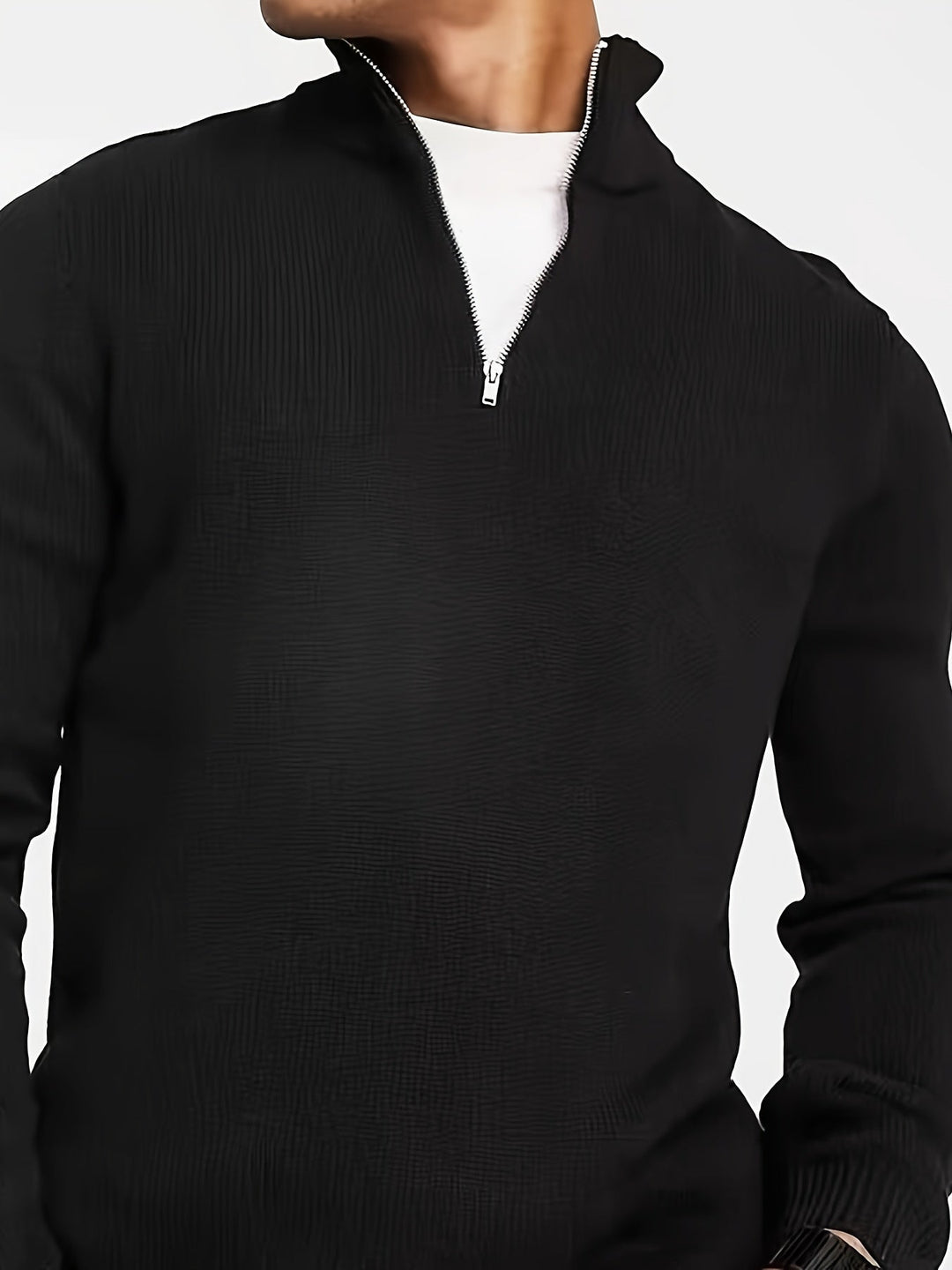 Stijlvolle heren casual trui met col en functionele halve rits, perfect voor een moderne winter- of herfstoutfit.
