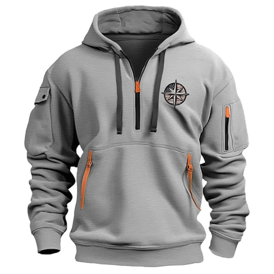 Grijze heren hoodie met capuchon en halve rits
