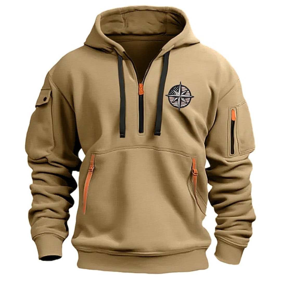 Khaki heren hoodie met capuchon en opvallende details