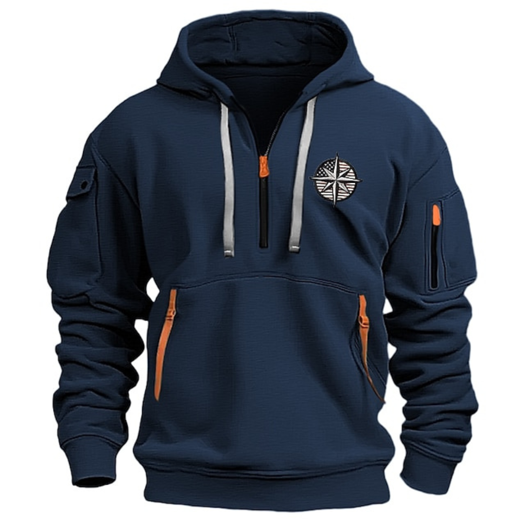 Marineblauwe heren hoodie met capuchon en zakken