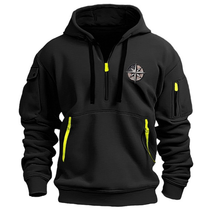 Comfortabele heren hoodie met halve rits, capuchon en streetwear print in grote maten