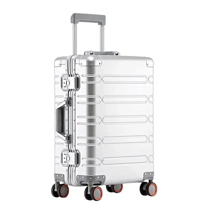 Luxe aluminium-magnesium reiskoffer 'Oslo' met TSA slot en spinnerwielen, perfect voor zakelijk reizen.