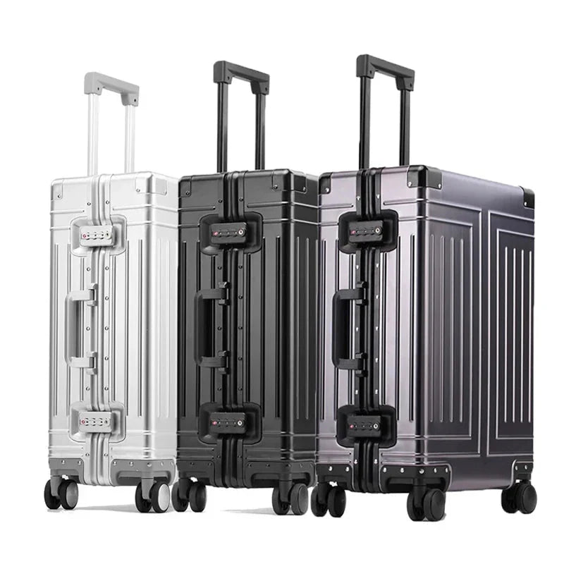 Luxe aluminium reiskoffer Valletta met stevig TSA slot en 360° spinnerwielen voor zorgeloos reizen.