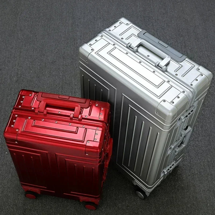 Premium aluminium bagage koffer met soepele spinnerwielen en geïntegreerd TSA slot.