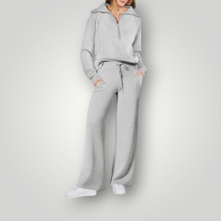 "Luxe dames loungewear set in zachte neutrale tinten, relaxte pasvorm, multikleur, perfect voor stijlvol comfort thuis."