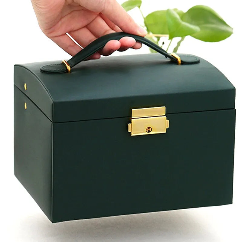 Praktische sieraden organizer, donkergroen, met 3 fluwelen lagen en PU-leer. Houd je sieraden netjes en veilig.