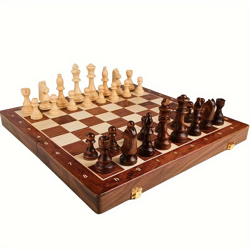 Opvouwbare EchelonMaster houten schaakset, klassiek walnoten bord met handgemaakte stukken. Perfect cadeau.