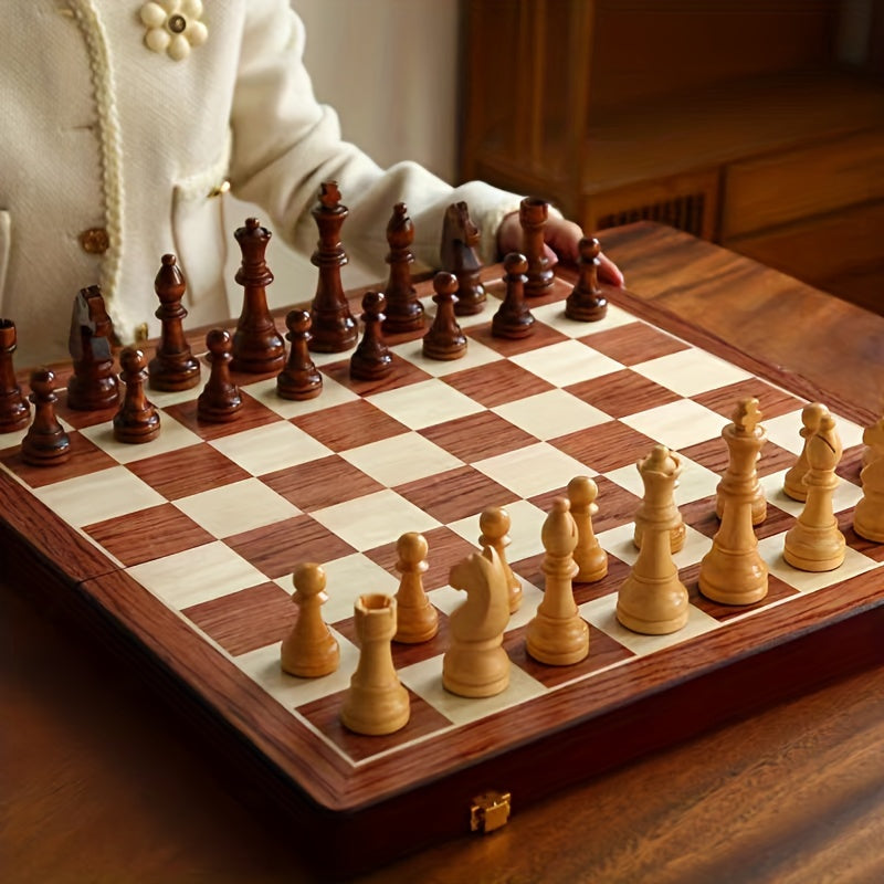 Elegante EchelonMaster houten schaakset met walnoten schaakbord en luxe handgemaakte schaakstukken.