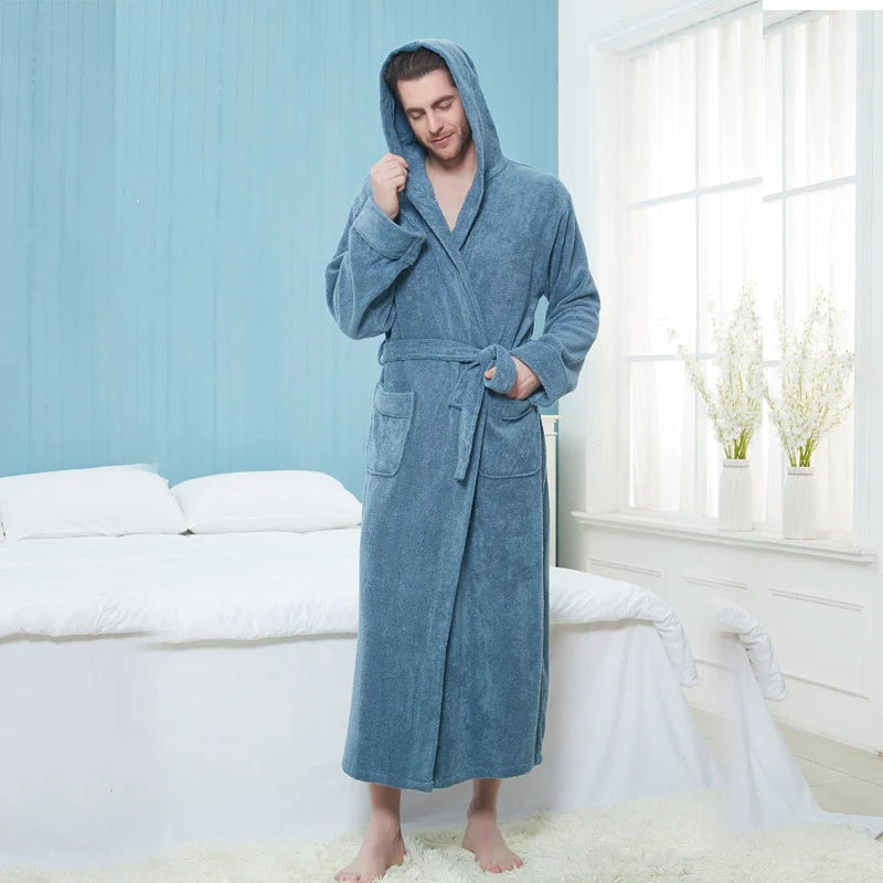 Luxe extra lange herenbadjas WarmteMax voor ultiem comfort, ideaal als warme winterbadjas of ochtendjas.