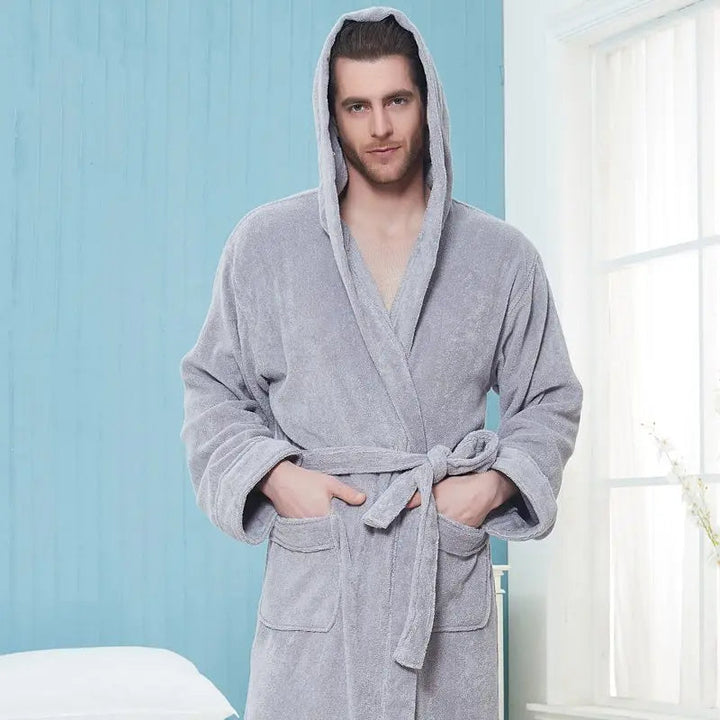 Heerlijk warme en comfortabele herenbadjas WarmteMax, perfect voor ontspanning na bad of douche. Extra lang.