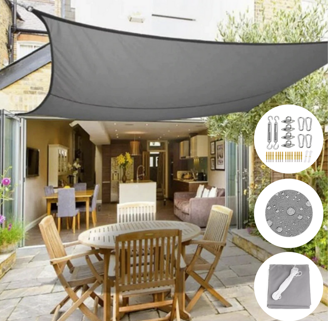 Luxe grijs schaduwdoek voor tuin of terras. Waterafstotend & UV-werend zonwering voor comfort buiten.