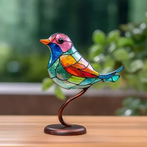 Luxe handgemaakt vogelbeeldje van gekleurd glas, moderne woondecoratie voor elk interieur.