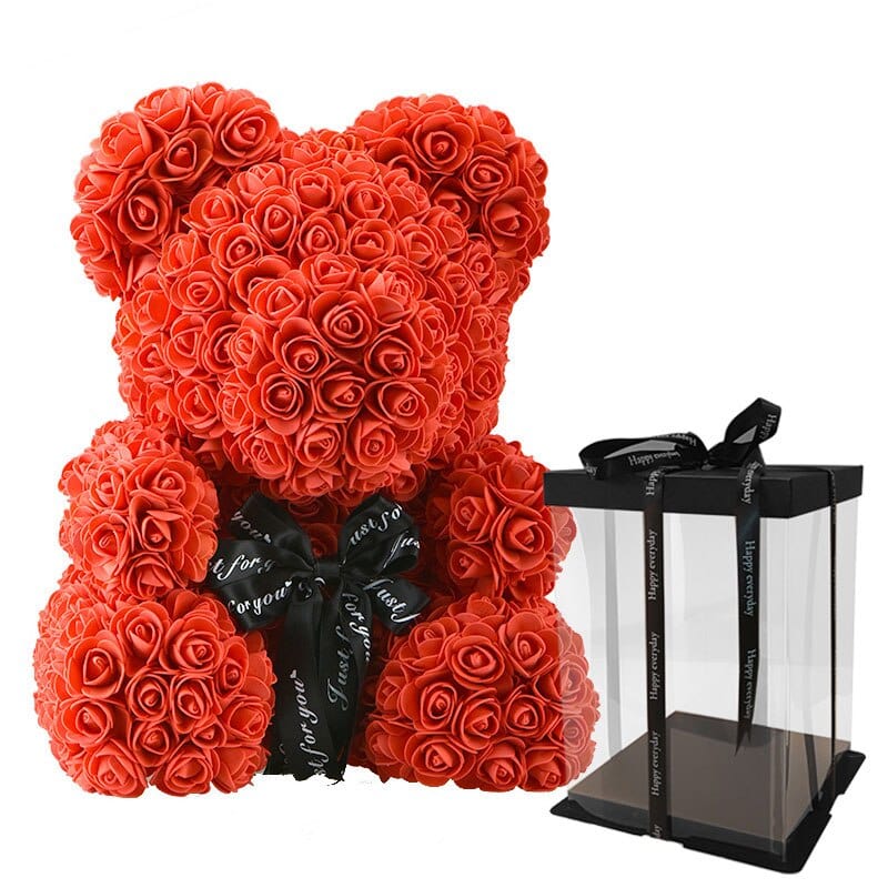 "Luxe handgemaakte rozenbeer in rode kleur, met geschenkdoos. Perfect cadeau 2023 voor liefde en elegantie."