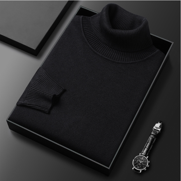 Blauwe heren coltrui. Comfortabele luxe trui voor stijlvolle herenmode en warme winteroutfits.