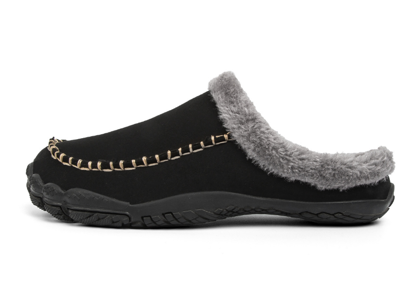 Zwarte luxe heren sloffen, perfect voor warme en comfortabele voeten. Stijlvolle antislip pantoffel.