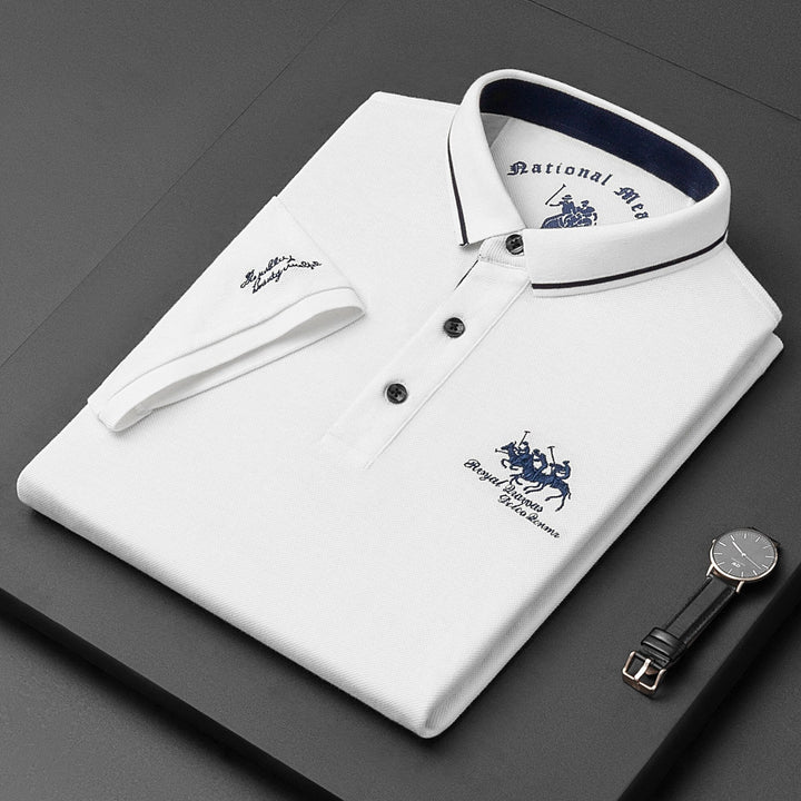 "Luxe heren poloshirt in diverse kleuren, katoenen stof, klassieke knoopsluiting, ideaal voor moderne, stijlvolle mannen."
