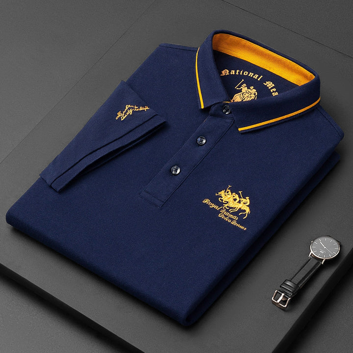 "Luxe heren poloshirt in diverse kleuren, katoenen stof, klassieke knoopsluiting, ideaal voor moderne, stijlvolle mannen."