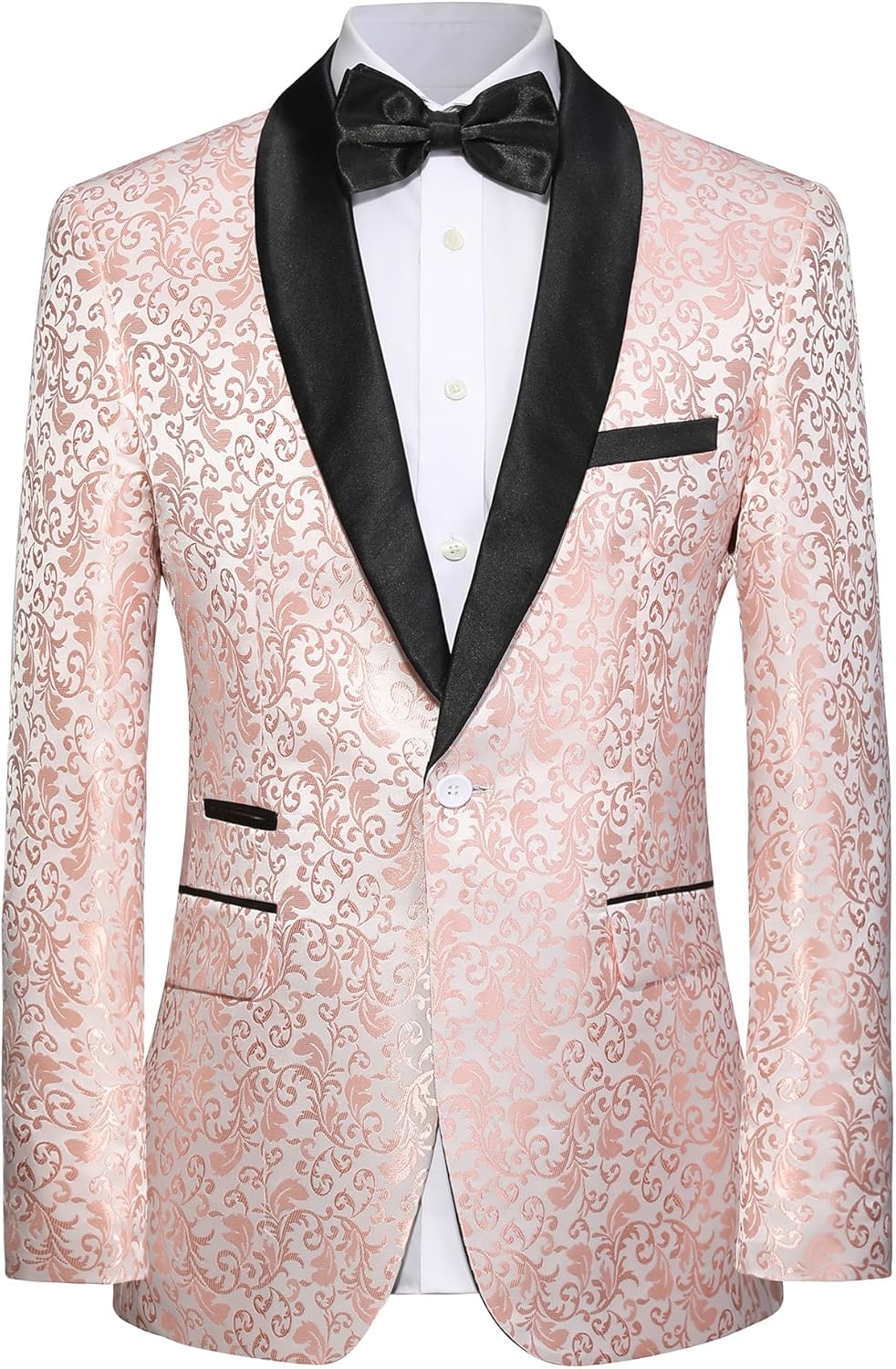 Model draagt elegant zwart heren smokingpak 'Leon', perfect voor gala en bruiloft.
