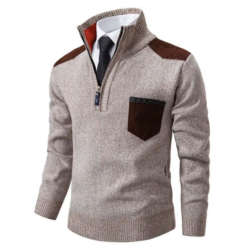 Luxe kasjmier heren pullover Archer met halve rits en opstaande kraag. Warm & stijlvol voor winter.