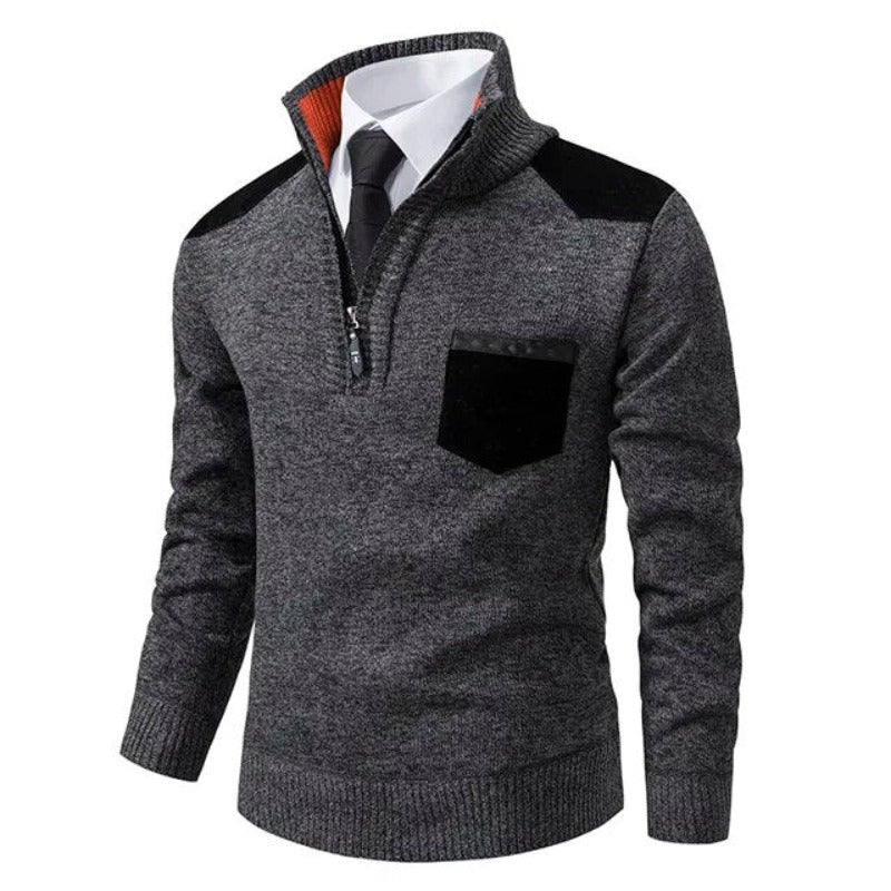 Warme en elegante heren trui van kasjmier. De pullover Archer heeft een halve rits voor comfort.
