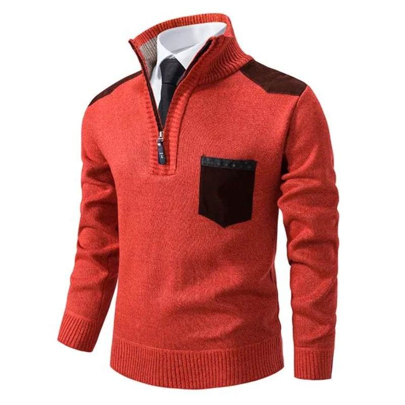 Veelzijdige heren pullover Archer met halve rits; zowel casual als formeel te dragen. Luxe kasjmier kwaliteit.