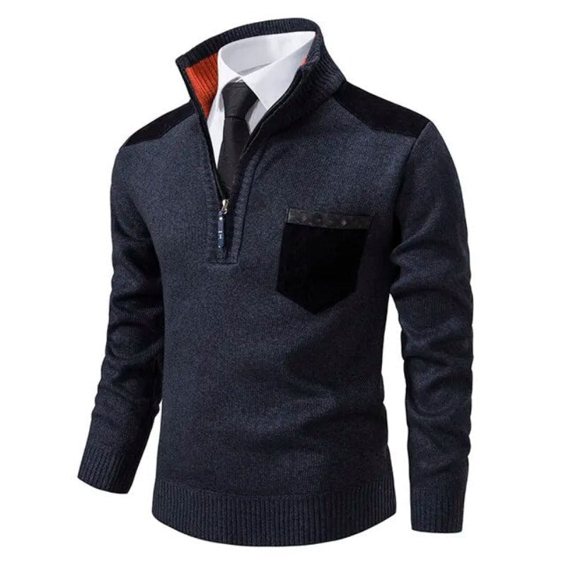 Hoogwaardige kasjmier heren pullover met halve rits. Deze warme en comfortabele trui is perfect voor winter.