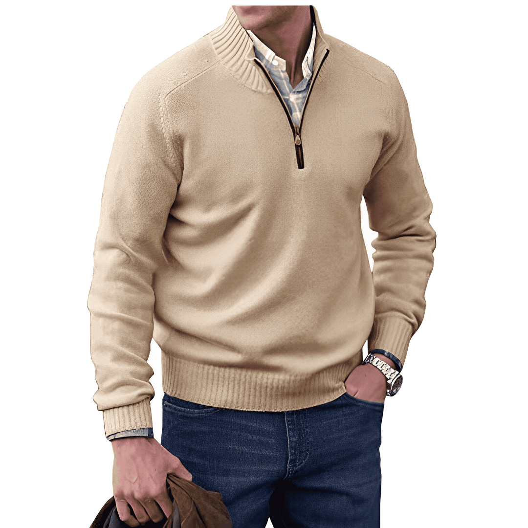 Luxe kasjmierblend herentrui Lucas met rits, ultiem comfort & warmte voor casual en zakelijk.