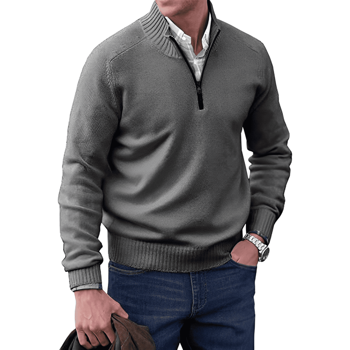 Stijlvolle herentrui Lucas met praktische rits, gemaakt van luxe kasjmierblend voor superieur comfort.