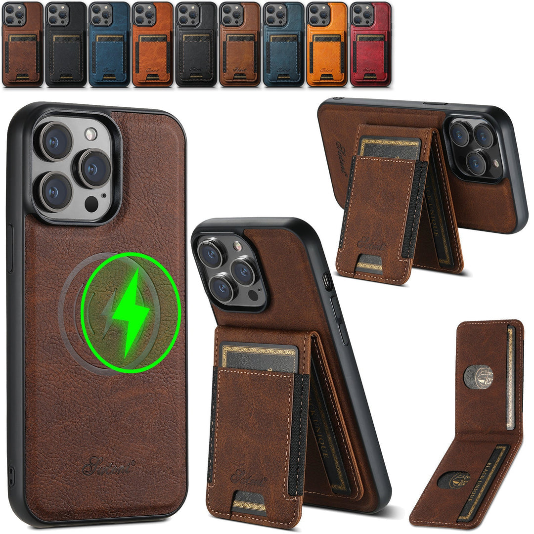 Luxe leren iPhone hoes met kaarthouder, MagSafe compatibel voor optimale bescherming en stijl.