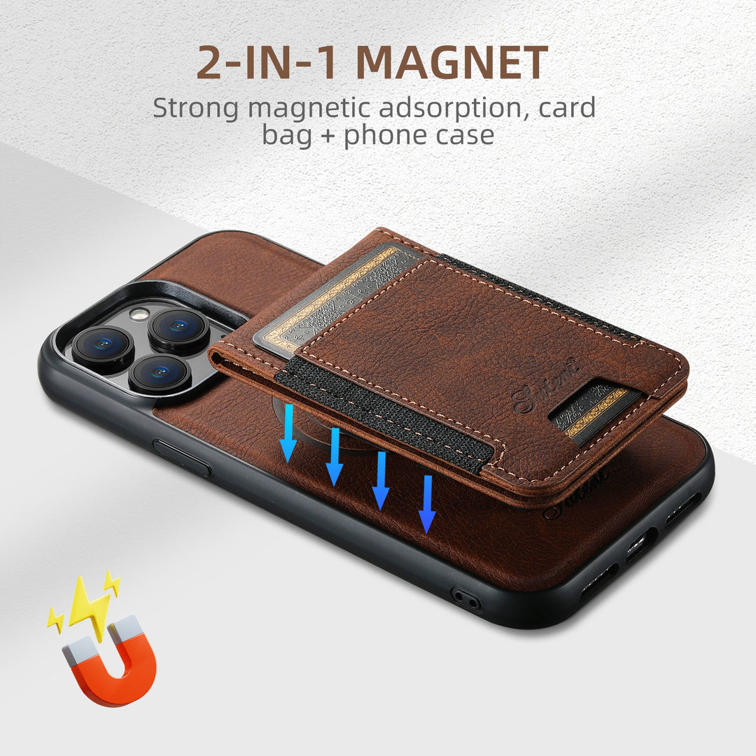 Handige leren iPhone hoes met kaarthouder, MagSafe compatibel. Stijlvolle bescherming voor je telefoon.