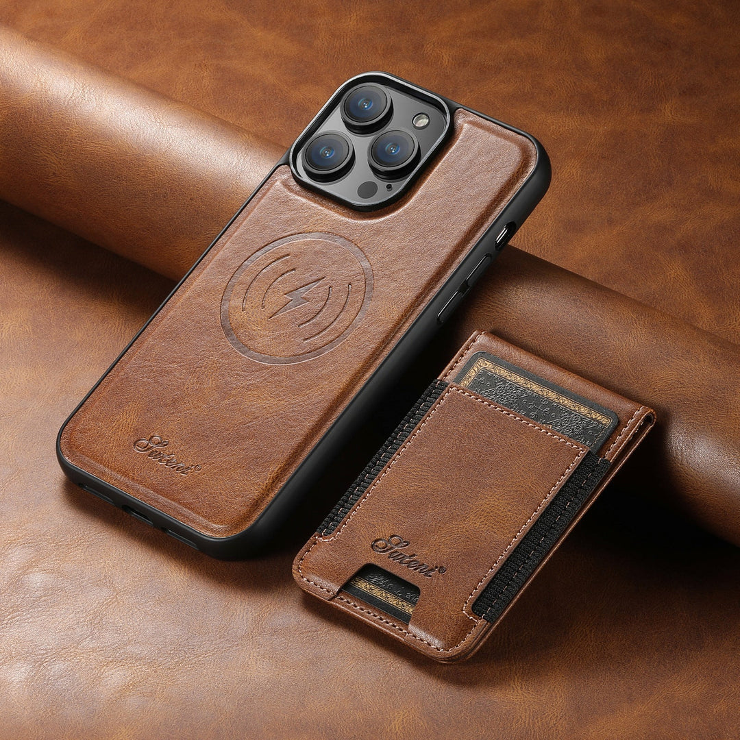 Luxe leren iPhone hoesje met MagSafe en kaarthouder. Perfecte telefoonaccessoire voor stijlvolle bescherming.