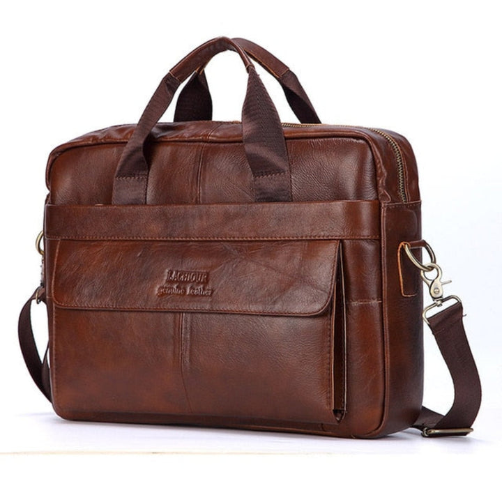 Elegante lederen Victor laptoptas, de ideale zakelijke herentas met modern design en functie.