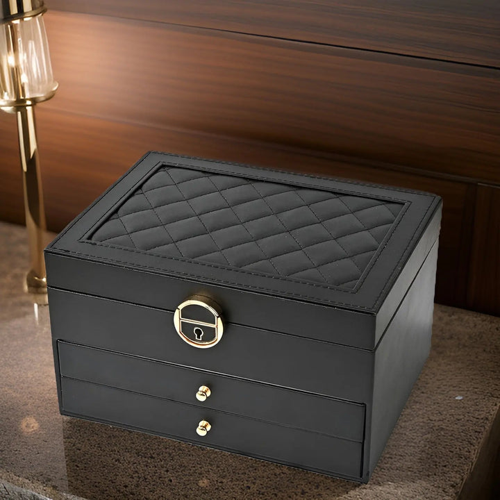 Chique EleganceBox sieradendoos, luxe PU-leer voor opbergen van ringen, armbanden en kettingen. Elegante interieur accessoire.