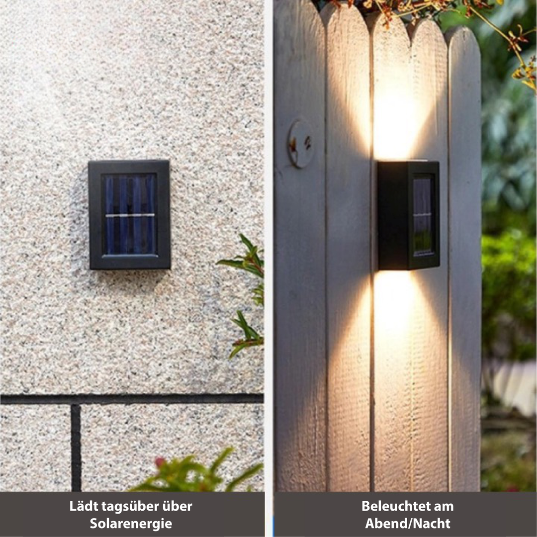 Draadloze SolarGlow LED wandlamp; perfect voor veilige opritverlichting of terraslampen. Eenvoudige installatie.
