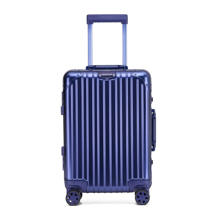 Duurzame Tirana hardshell reiskoffer van aluminium, perfect voor avontuurlijke vakanties en lange afstandsreizen.