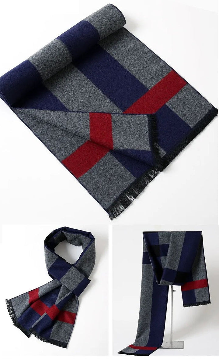 Stijlvol ruitpatroon op een warme kasjmier sjaal, perfect voor koude winterdagen.