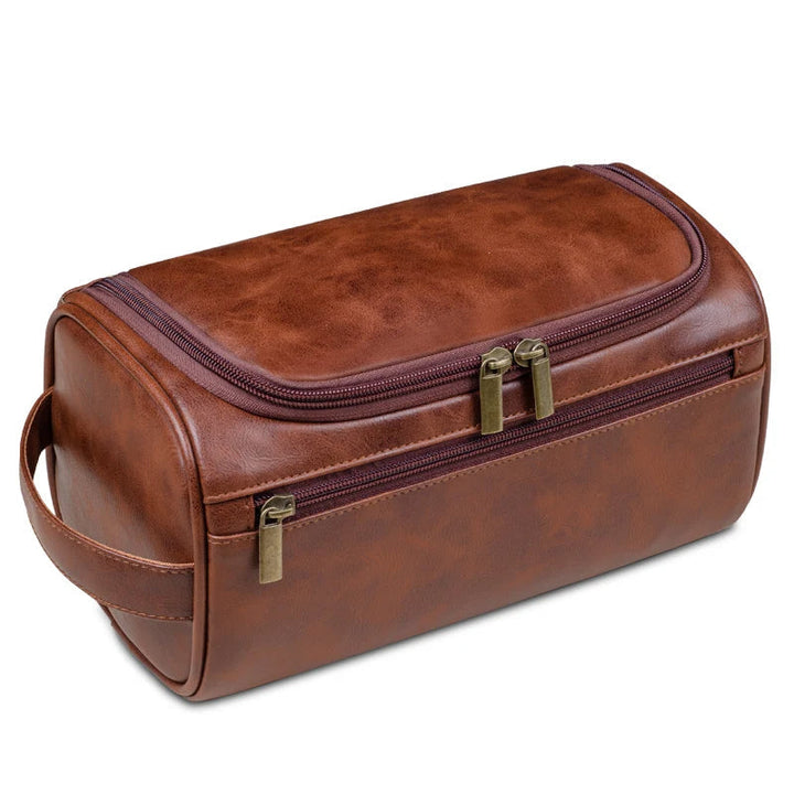 Luxe Voyago leren reistoilettas, stijlvolle organizer voor essentials, waterbestendig voor dames en heren.