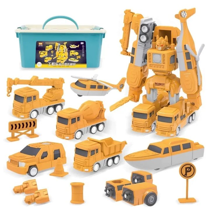 "Magische speelgoedtruck die transformeert in robot, kleurrijk design, duurzaam ABS-materiaal voor creatieve kinderen."