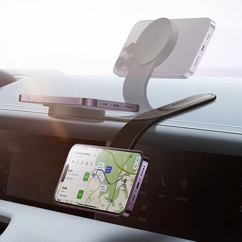 Innovatieve magnetische telefoonhouder voor de auto; bevestig je smartphone eenvoudig en laad draadloos op.