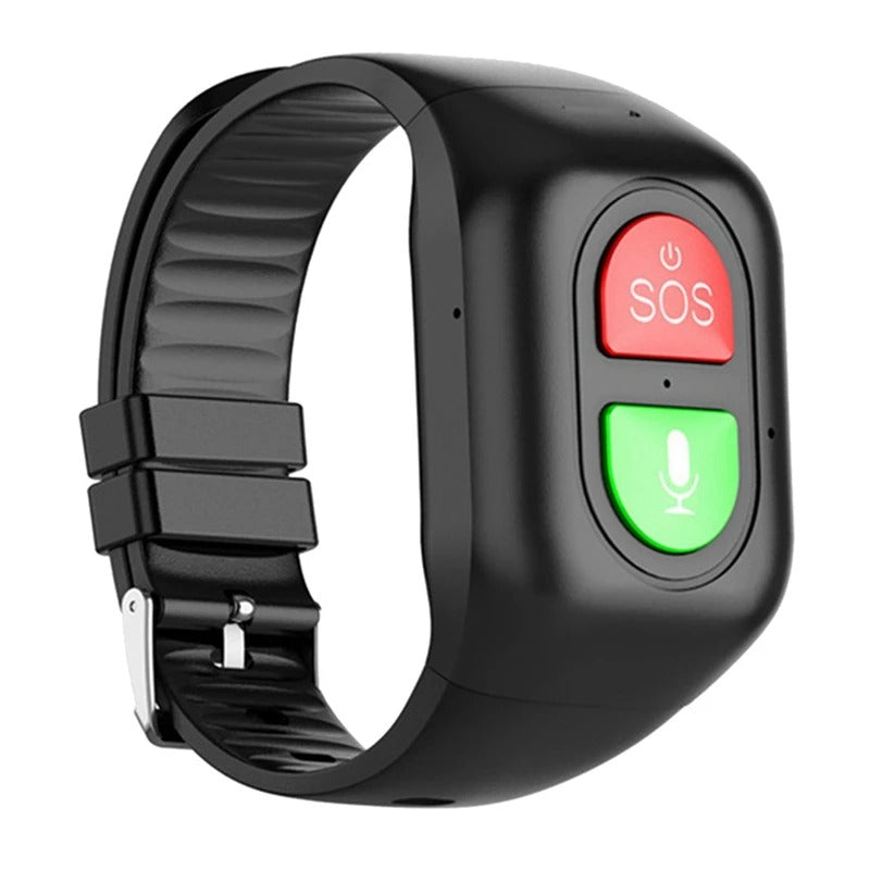 Zwarte senioren smartwatch met rode SOS-knop