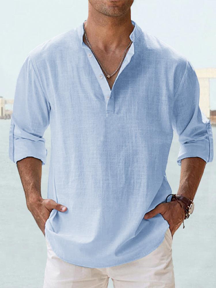 Mannelijk Henley shirt met lange mouwen in klassiek wit, ideaal voor casual comfort en dagelijks gebruik.