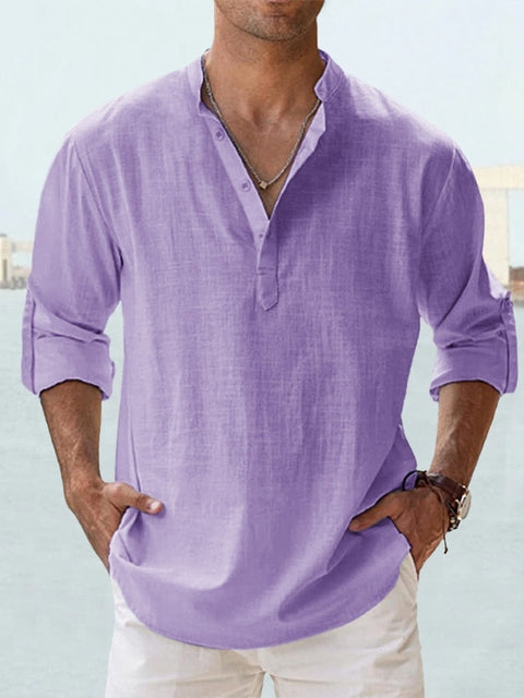 Casual pasvorm van het heren Henley shirt met lange mouwen, biedt optimale bewegingsvrijheid en comfort.