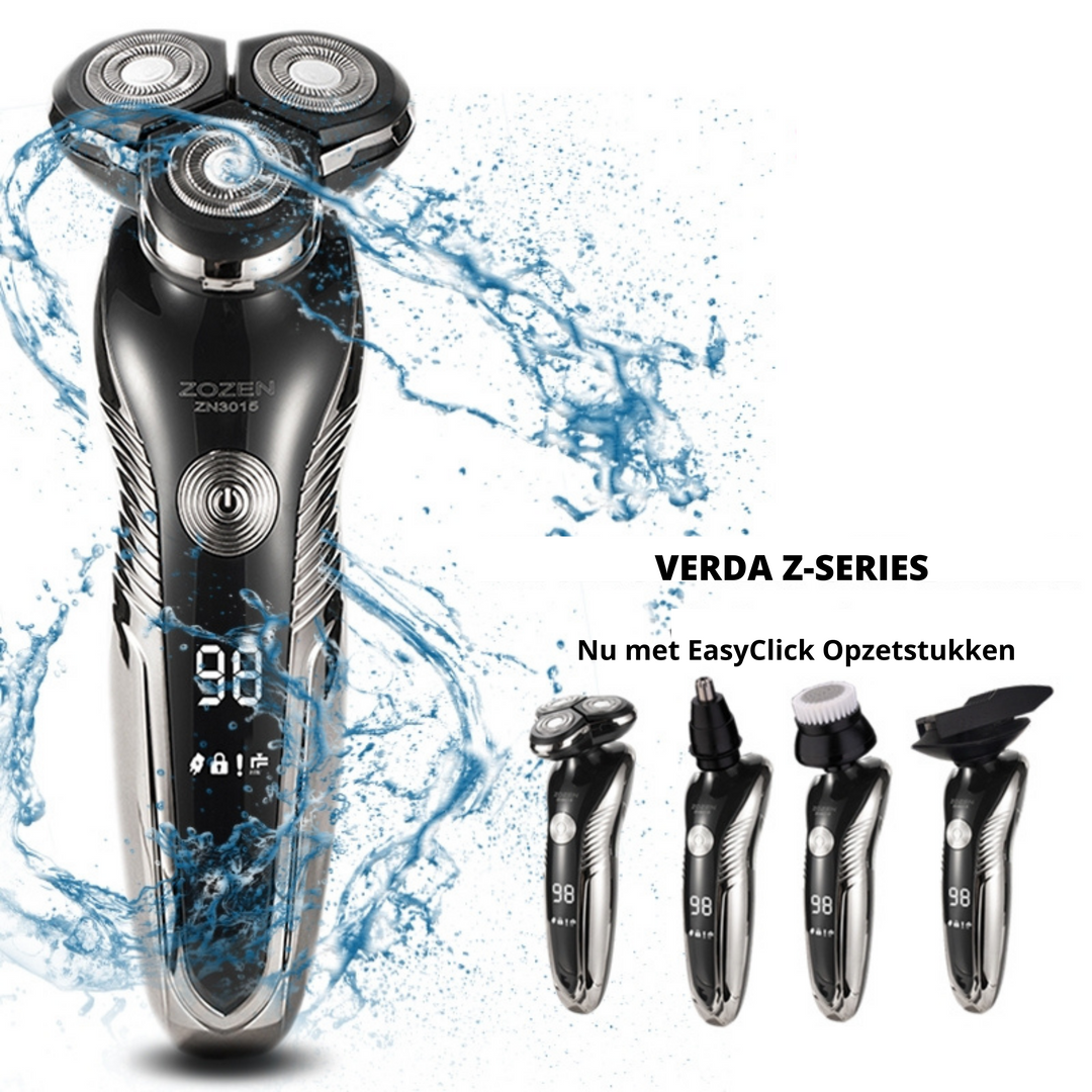 Detailopname van het waterdichte, oplaadbare scheerapparaat voor mannen; perfect voor nat of droog elektrisch scheren.