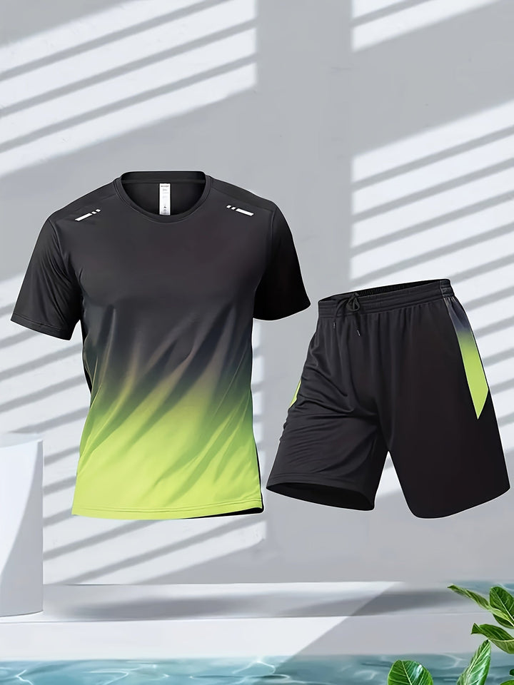 Mannen sportset PowerMove: ademend T-shirt en shorts voor training, fitness en zomerse buitensport.