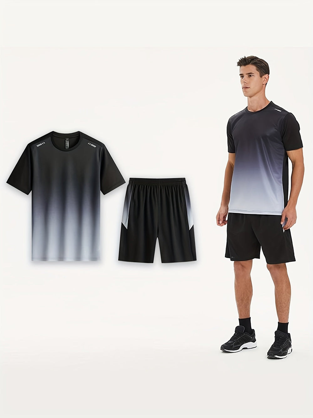 Heren ademende sportkleding set: comfortabel T-shirt en korte broek ideaal voor fitness en vrije tijd.
