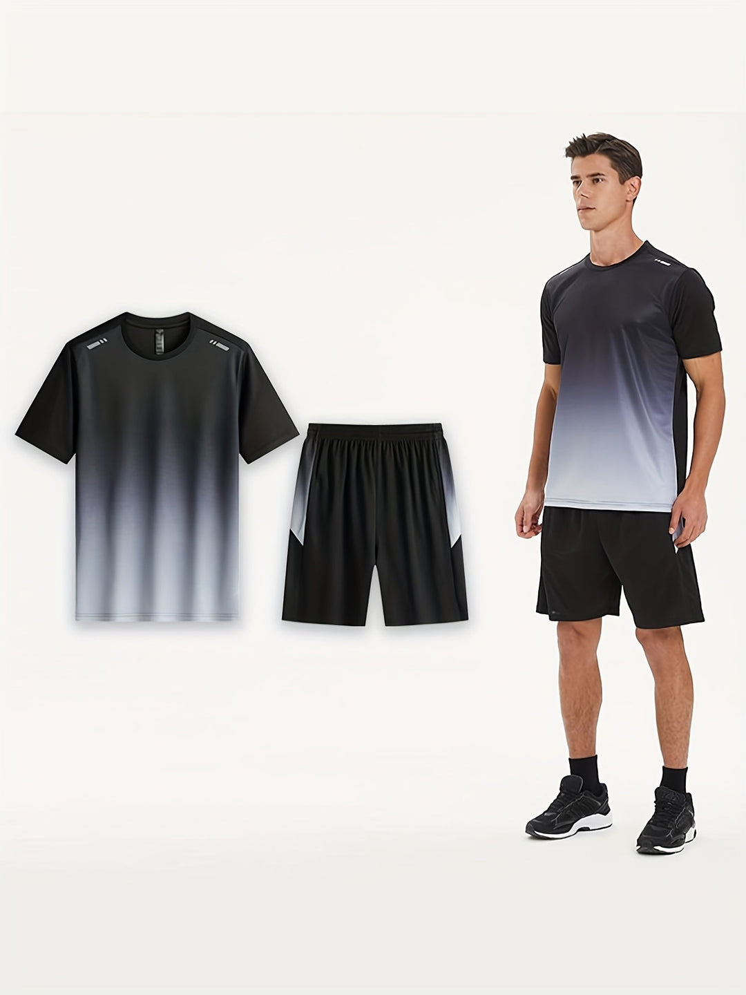 Heren ademende sportkleding set: comfortabel T-shirt en korte broek ideaal voor fitness en vrije tijd.