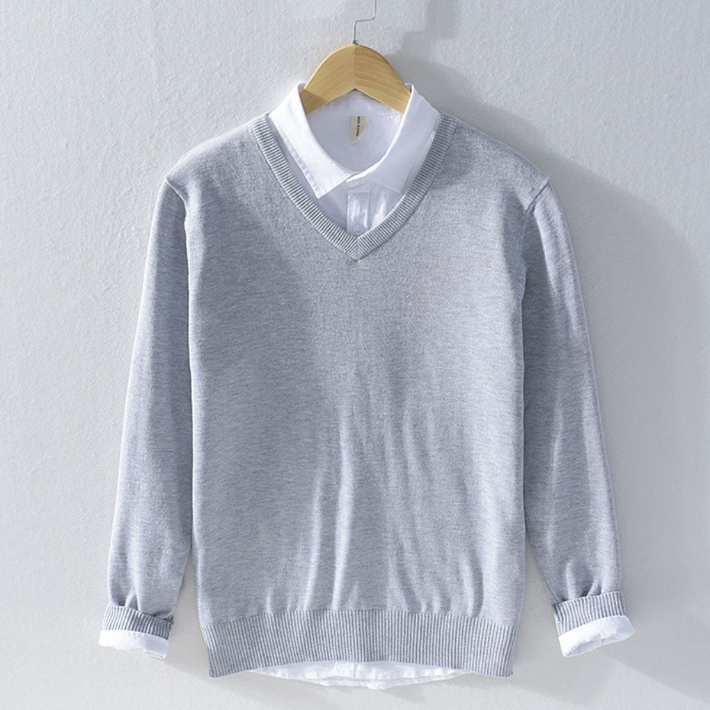 Casual V-hals trui met lange mouwen voor mannen, comfortabel gebreid, geschikt voor dagelijks gebruik.