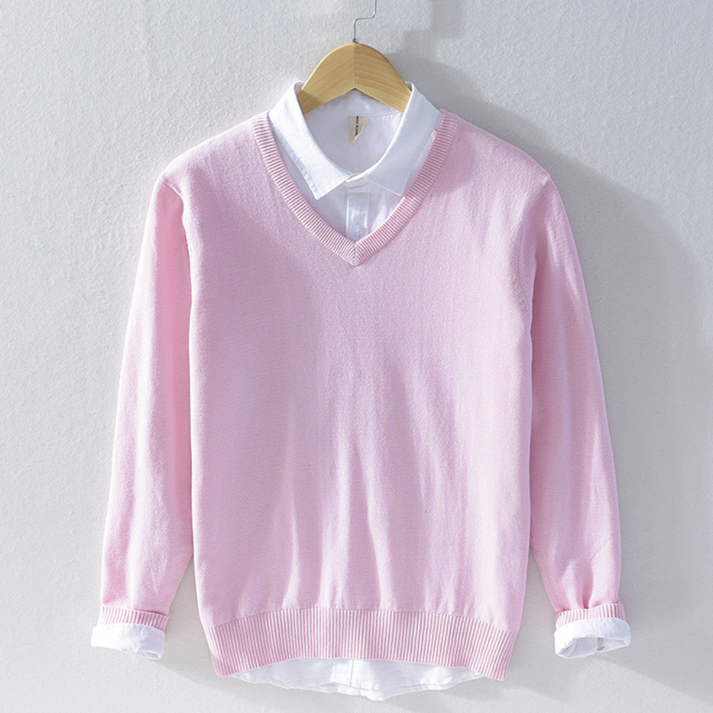 Smart-casual gebreide V-hals trui voor heren, een veelzijdige aanvulling op elke wintergarderobe.